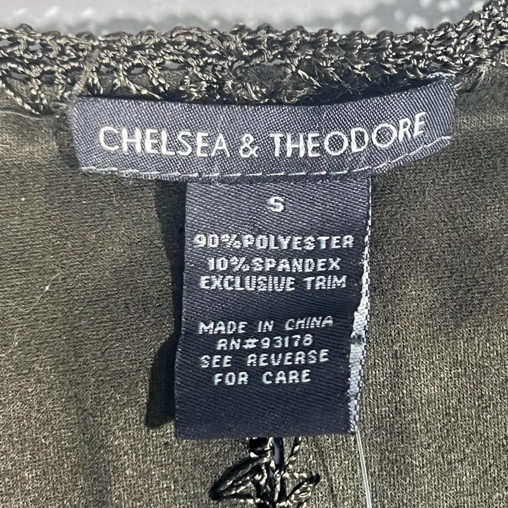 Chelsea and Theodore Vegan Olive Suede Crochet Open Front Vest Womens size Small